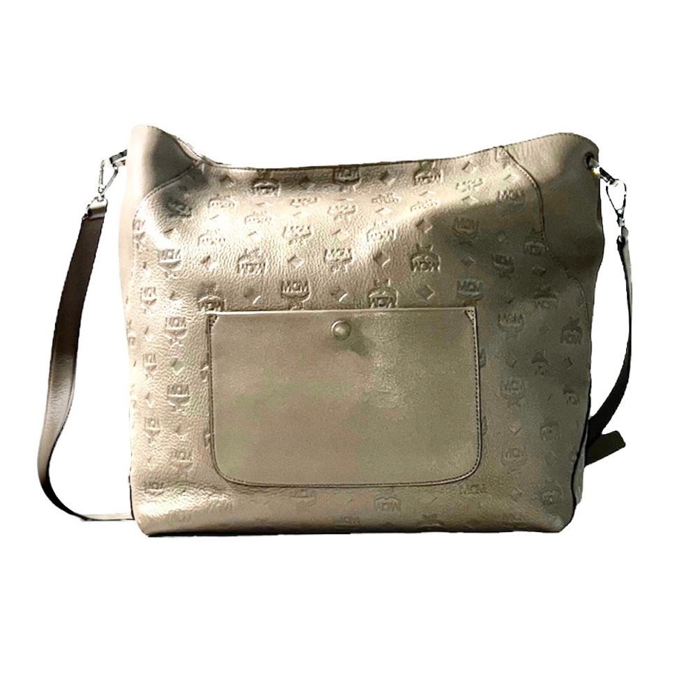 MCM Large Hobo in Monogram Leather - Grey